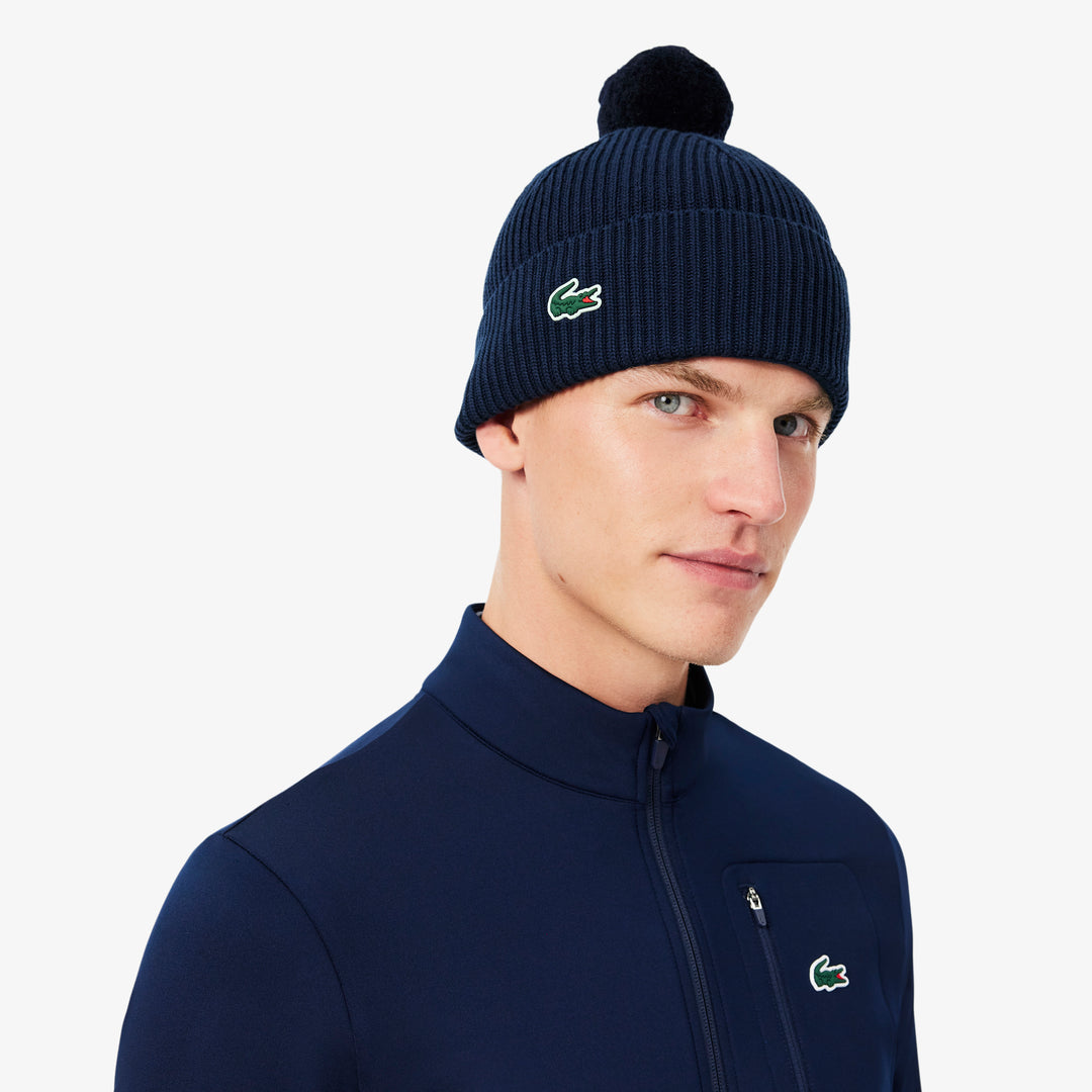 Bonnet à Pompon Doublé Polaire Lacoste - Blanc