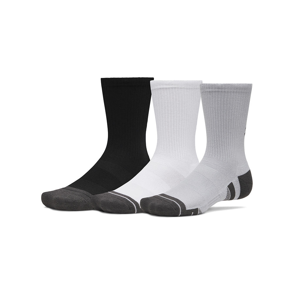 Chaussettes de golf Under Armour Perf Tech Crew (Pack de 3) - Blanc / Noir / Gris clair / M