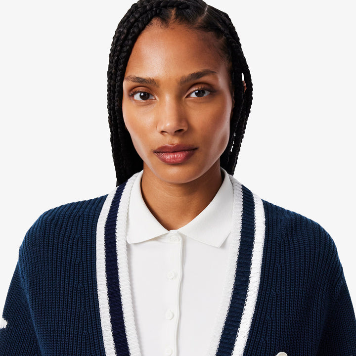 Cardigan de Golf en Maille Perlée Femme Lacoste - Bleu marine / Blanc - 40