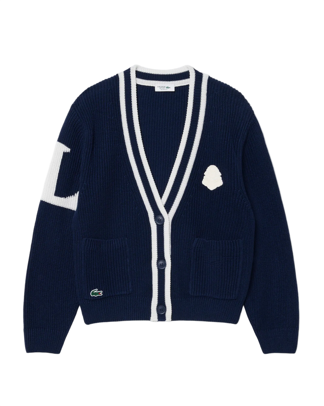 Cardigan de Golf en Maille Perlée Femme Lacoste - Bleu marine / Blanc - 34