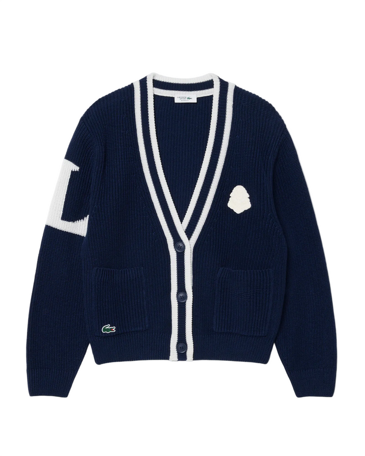 Cardigan de Golf en Maille Perlée Femme Lacoste - Bleu marine / Blanc - 34