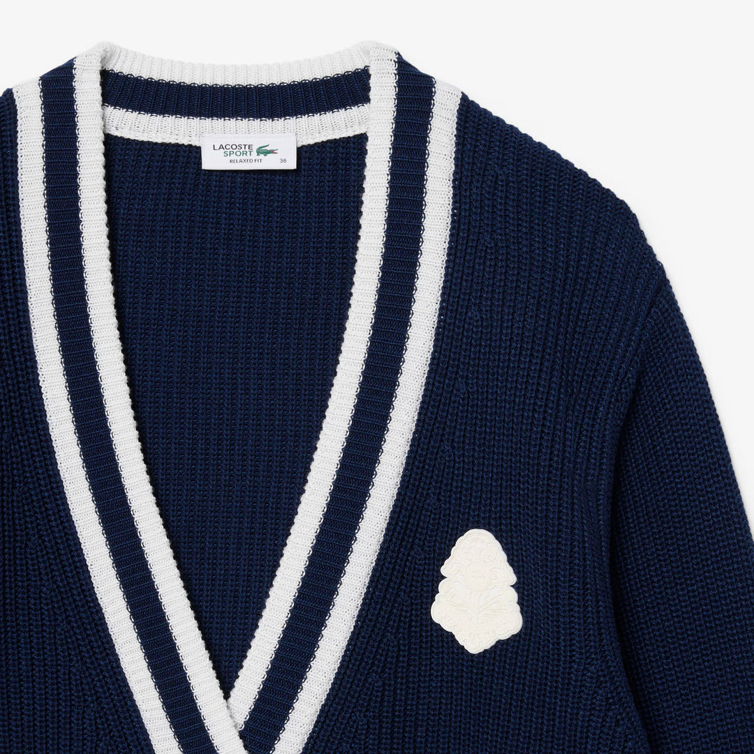 Cardigan de Golf en Maille Perlée Femme Lacoste - Bleu marine / Blanc - 44