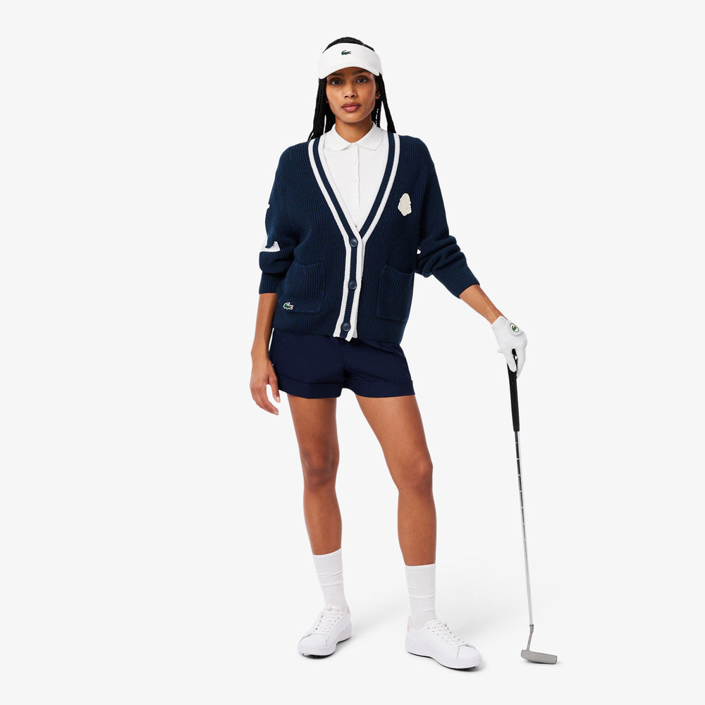 Cardigan de Golf en Maille Perlée Femme Lacoste - Bleu marine / Blanc - 36