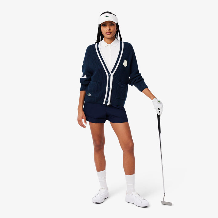 Cardigan de Golf en Maille Perlée Femme Lacoste - Bleu marine / Blanc - 36