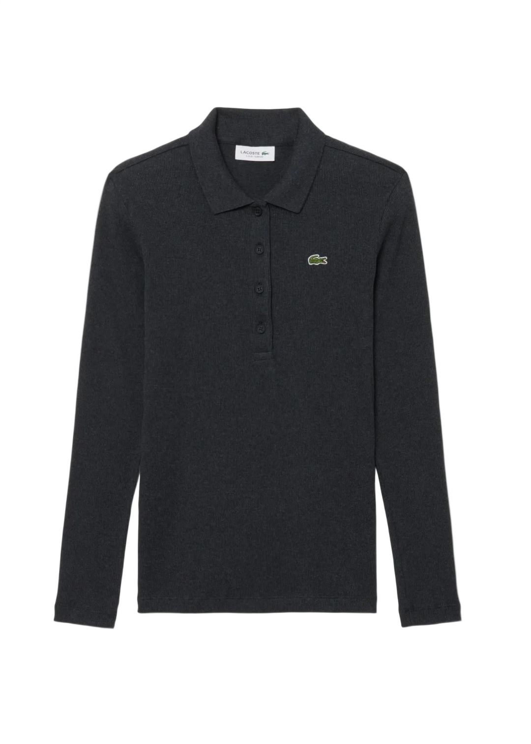 Polo Femme L.12.D Slim Fit Coton Côtelé Manches Longues Lacoste - Gris chiné - 34