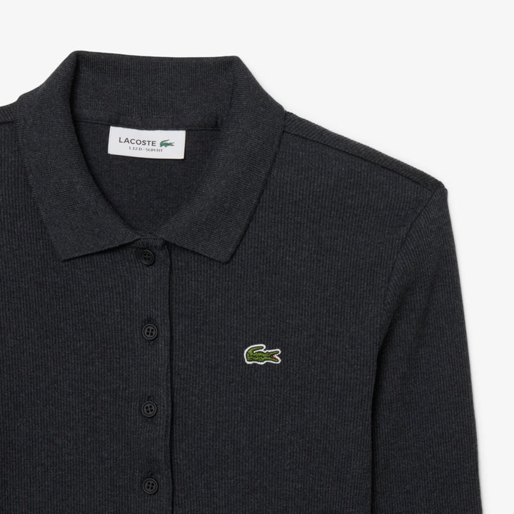 Polo Femme L.12.D Slim Fit Coton Côtelé Manches Longues Lacoste - Gris chiné - 44
