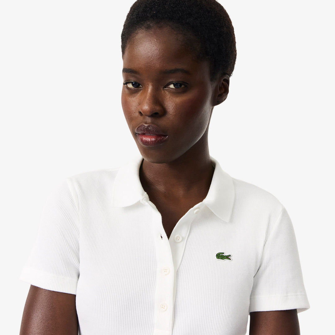 Polo Femme L.12.D Slim Fit Coton Côtelé Lacoste - Blanc - 38