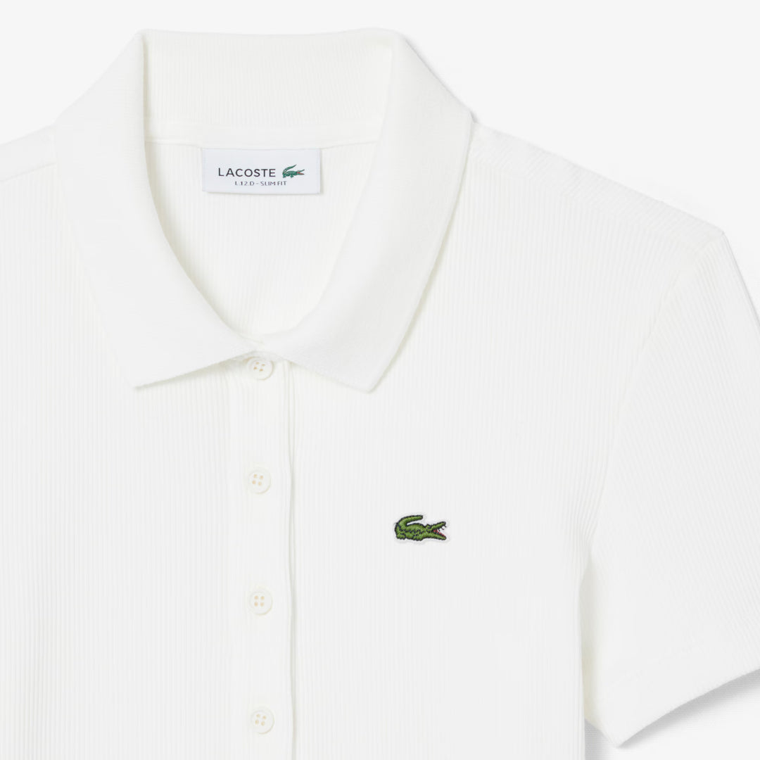 Polo Femme L.12.D Slim Fit Coton Côtelé Lacoste - Blanc - 44