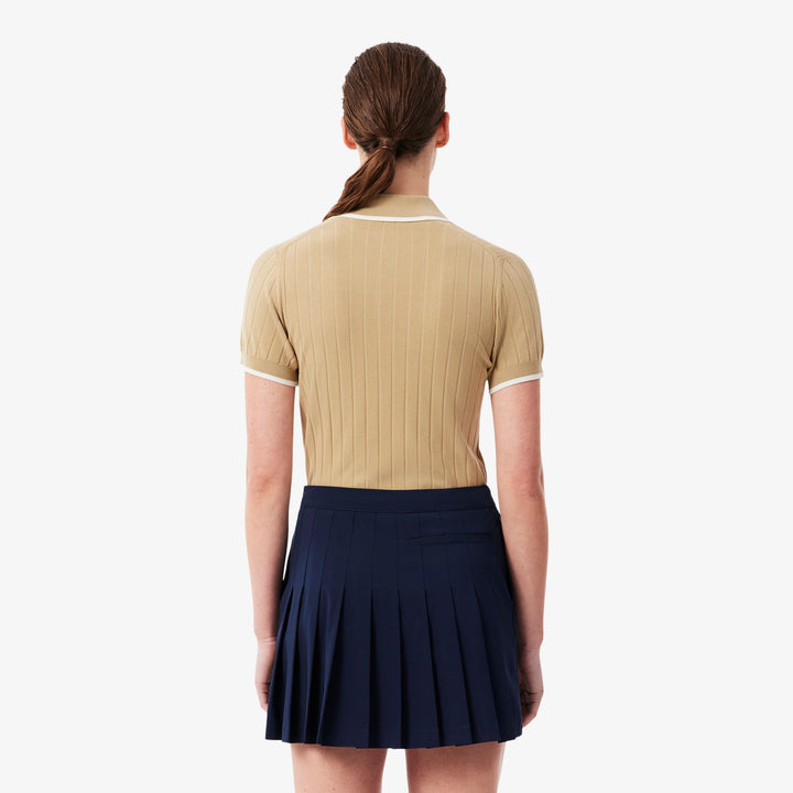 Pull de Golf Femme Col Polo Manches Courtes Lacoste - Beige / Blanc - 42
