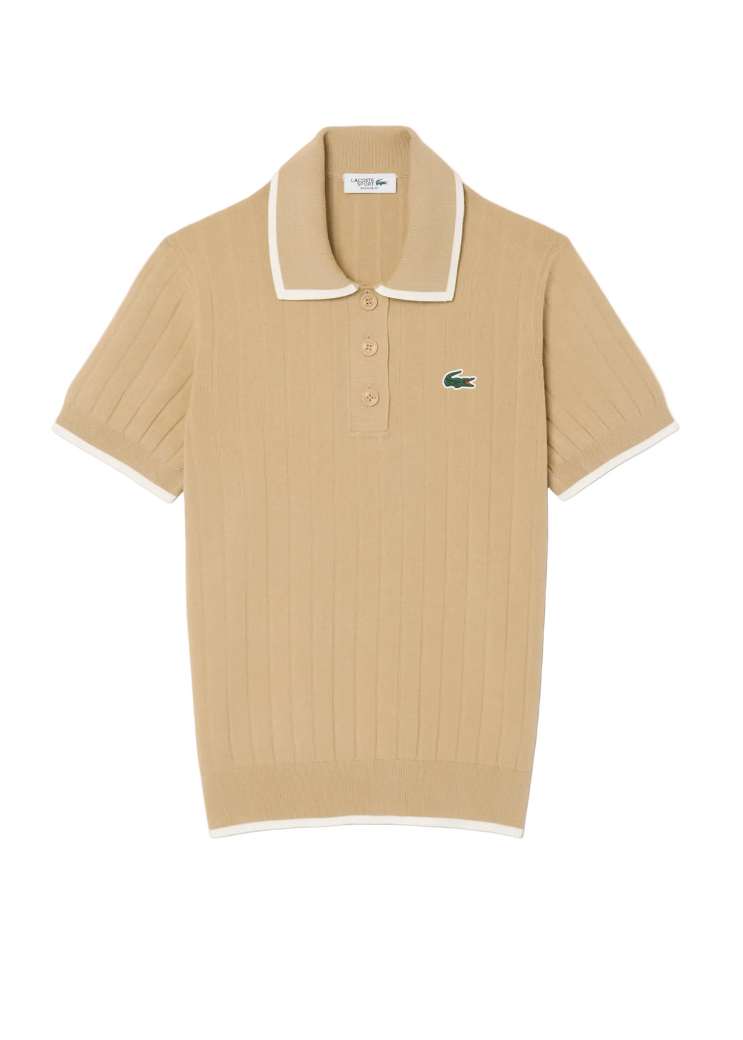 Pull de Golf Femme Col Polo Manches Courtes Lacoste - Beige / Blanc - 34