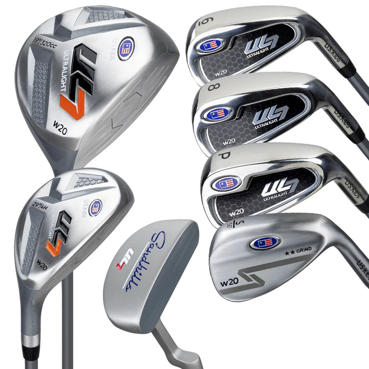 Pack Junior U.S. Kids Ultralight 7 UL51 - 7 Clubs et Sac Trepied, Argent/Marine