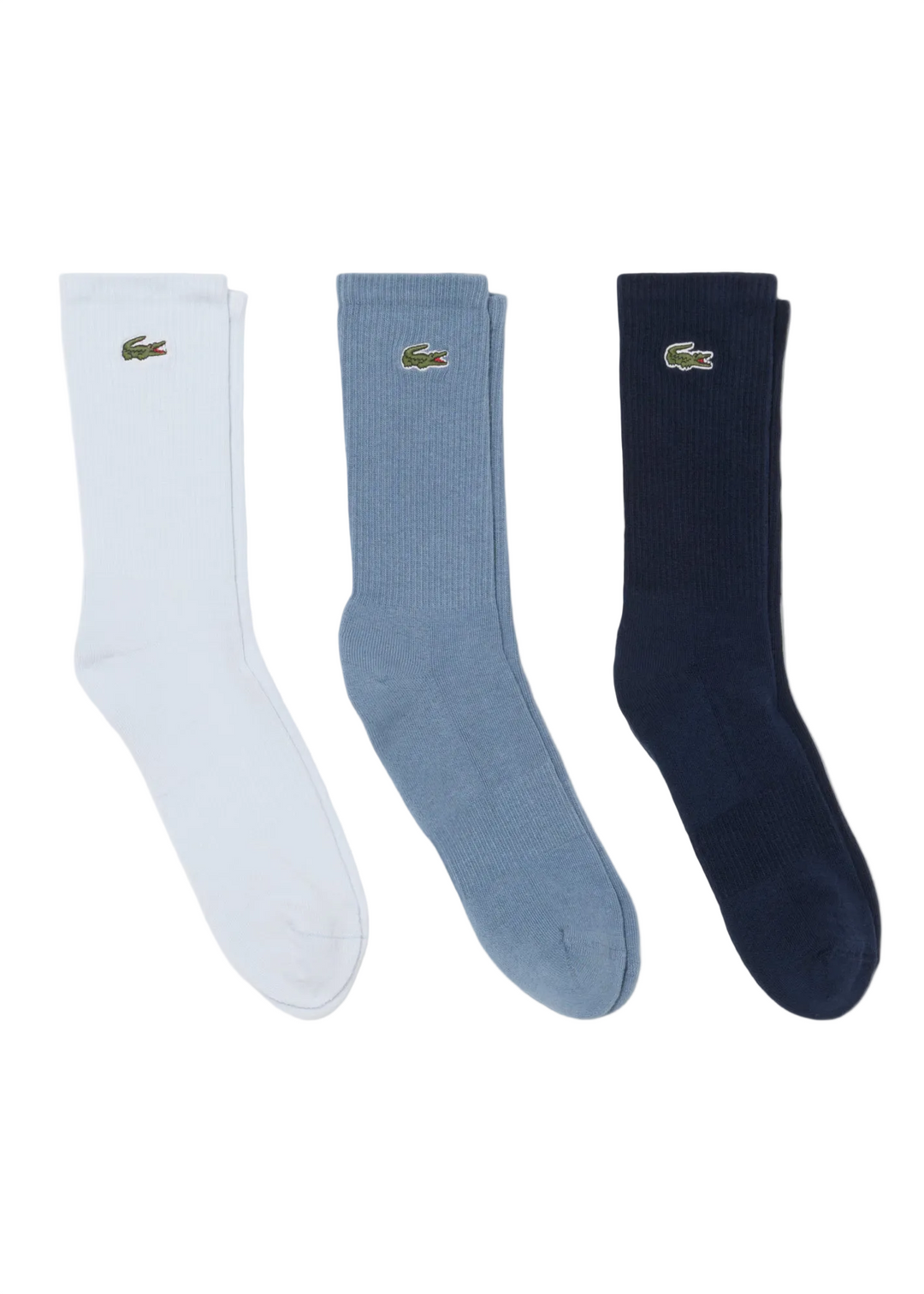 Lot de 3 Paires de Chaussettes de Golf Homme Maille Côtelée - Lacoste - Blanc / Gris bleu / Marine - 35-38