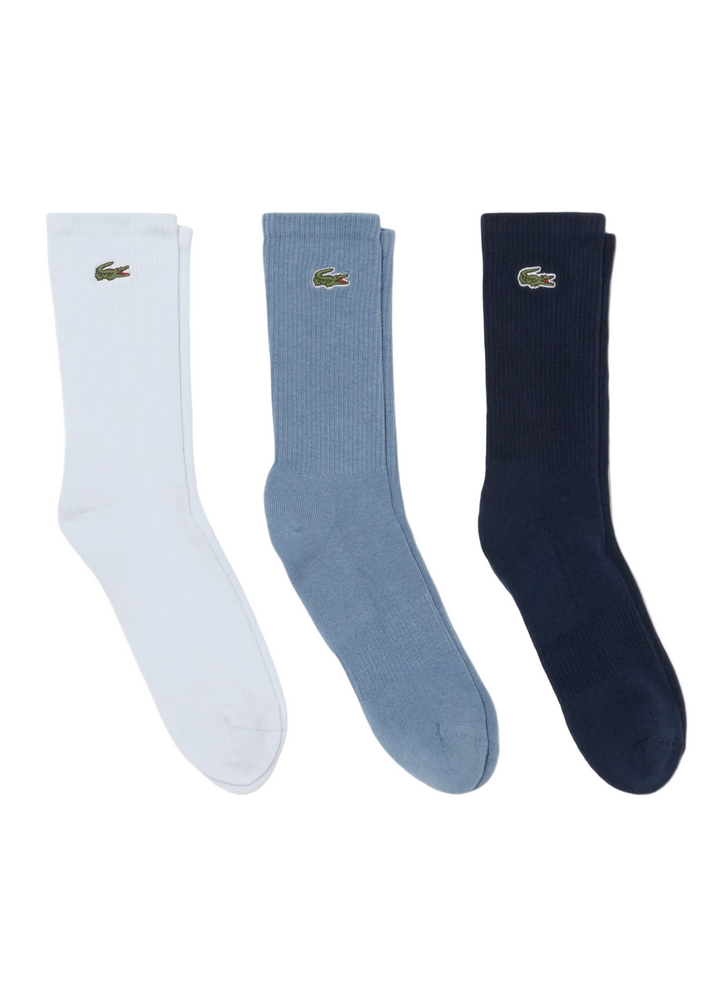 Lot de 3 Paires de Chaussettes de Golf Homme Maille Côtelée - Lacoste - Blanc / Gris bleu / Marine - 35-38