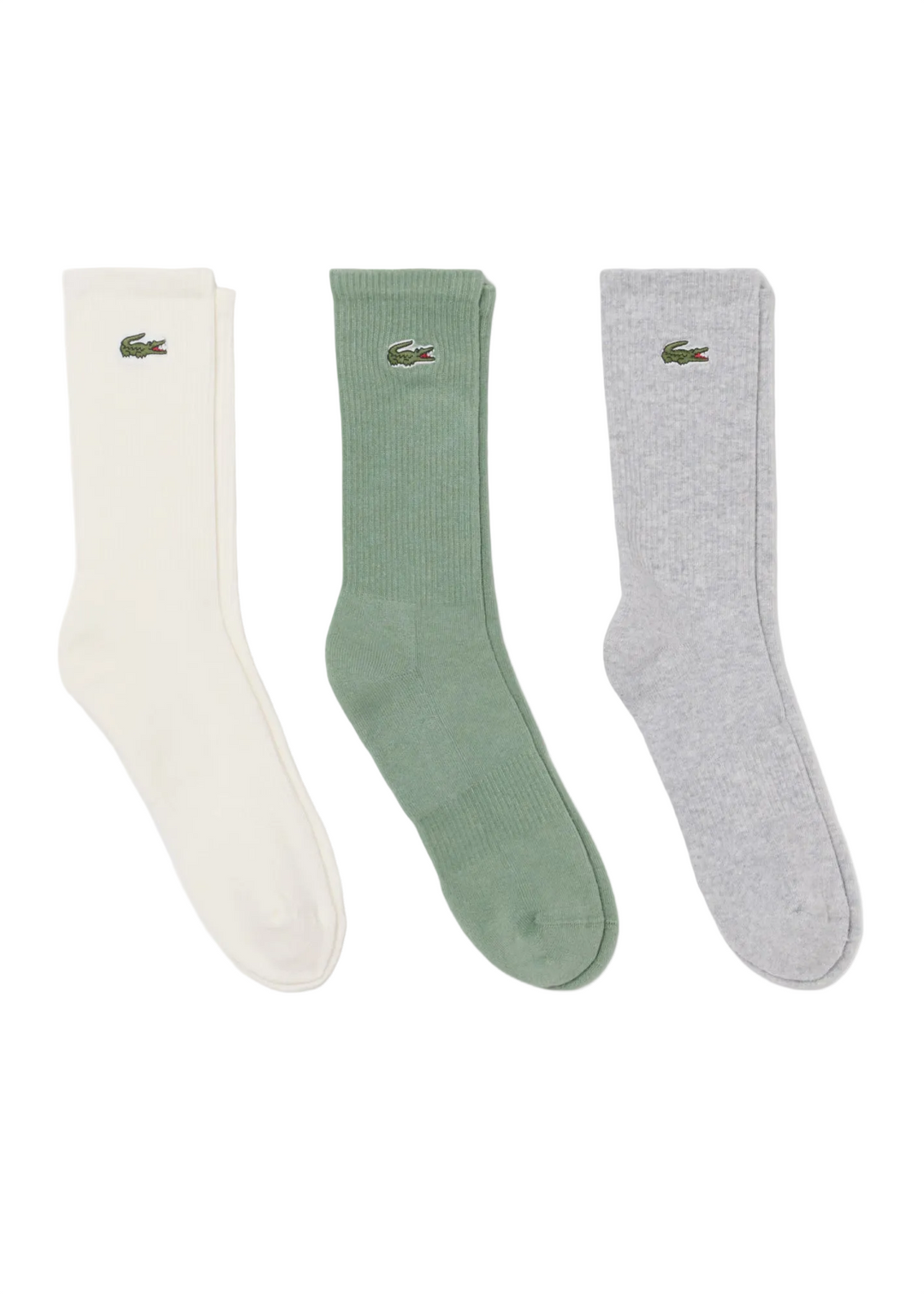 Lot de 3 Paires de Chaussettes de Golf Homme Maille Côtelée - Lacoste - Blanc / Vert clair / Gris clair - 39-42
